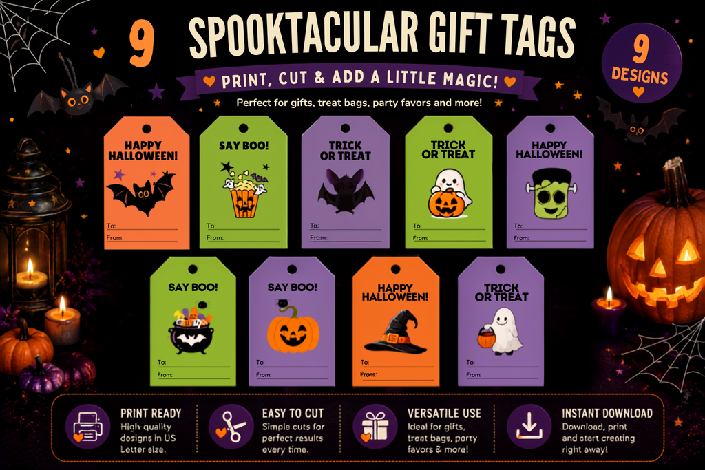 Playful Halloween Gift Tags – Colorful Collection – Printable & Editable