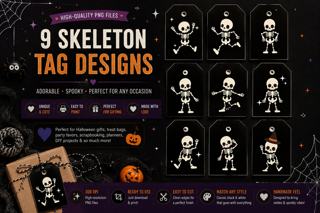 Skeleton Halloween Gift Tags – Spooky Collection – Printable & Editable