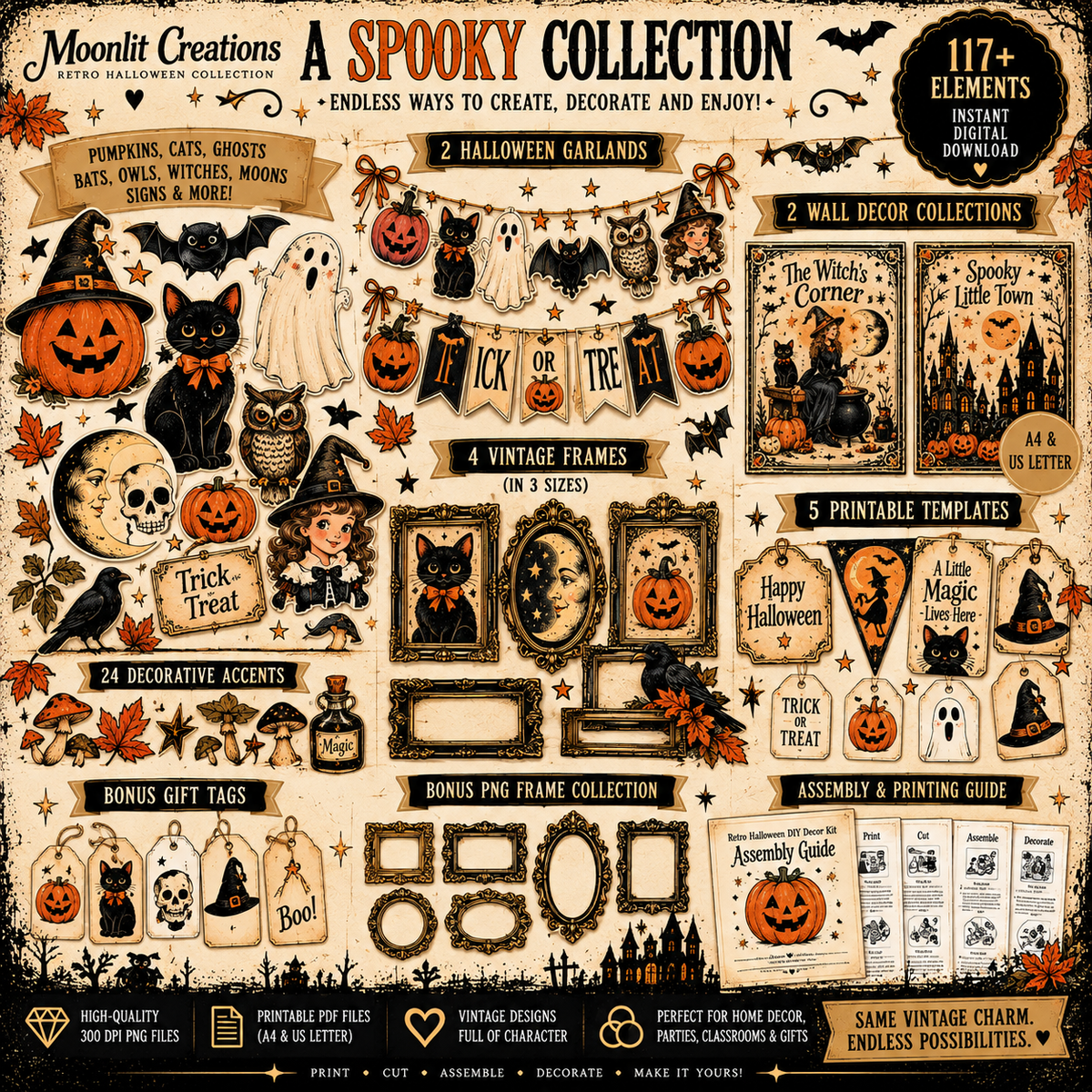 Collection quality and variety preview – Retro Halloween printable kit