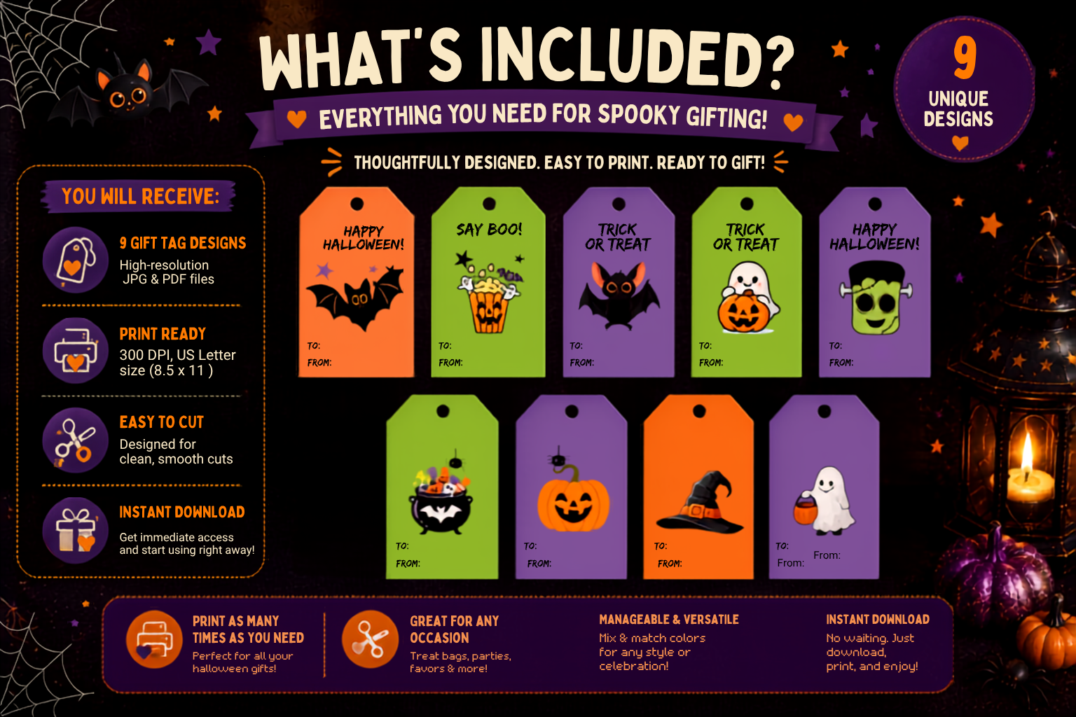 Playful Halloween Gift Tags – Colorful Collection – Printable & Editable