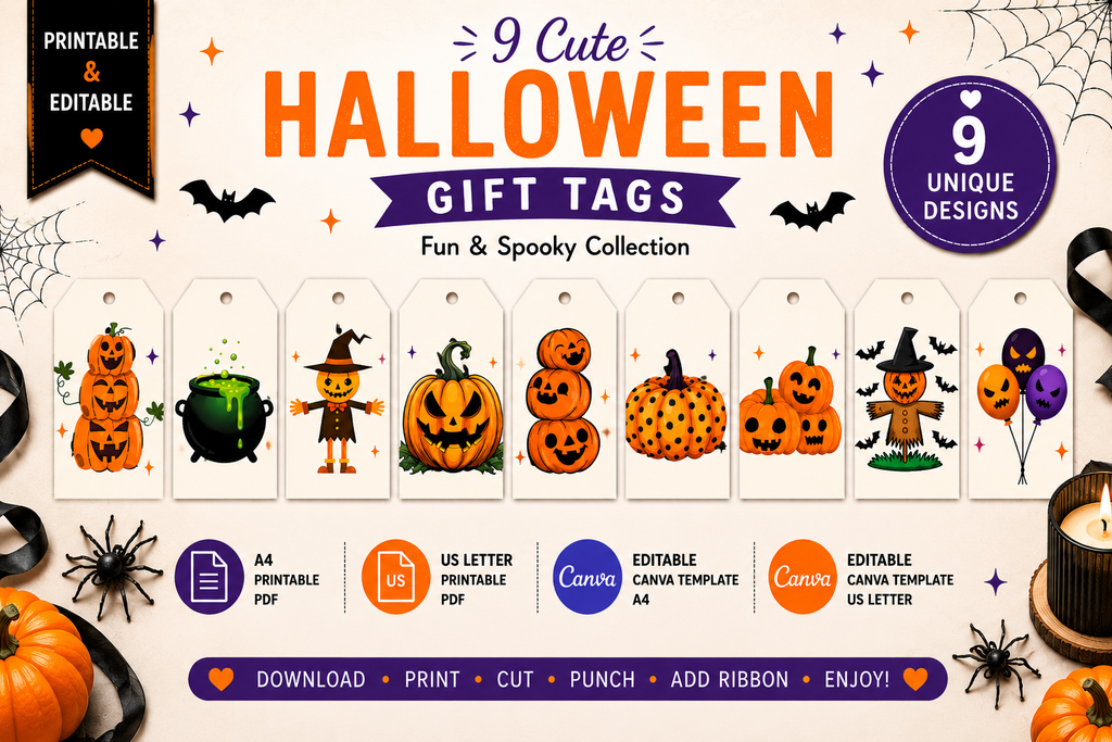 Cute & Spooky White & Orange Halloween Gift Tags – Printable & Editable