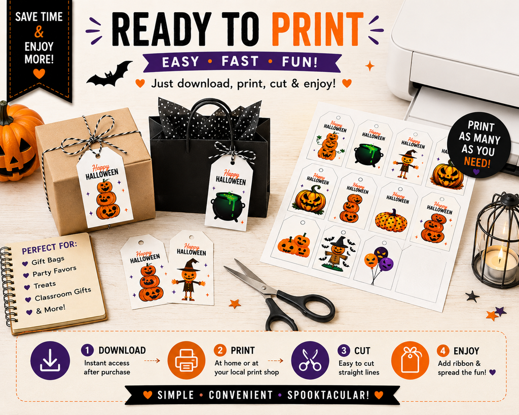 Cute & Spooky White & Orange Halloween Gift Tags – Printable & Editable
