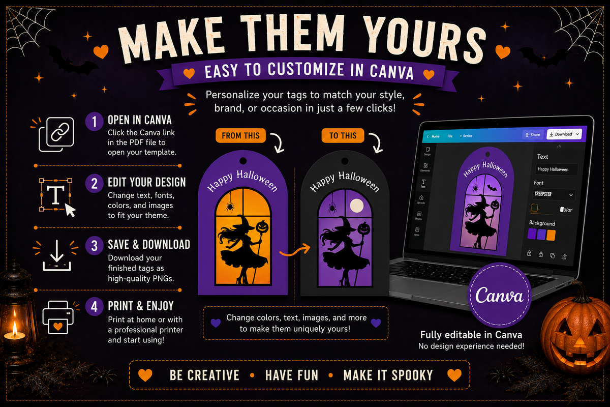 Spooky Halloween Silhouette Gift Tags – Printable & Editable