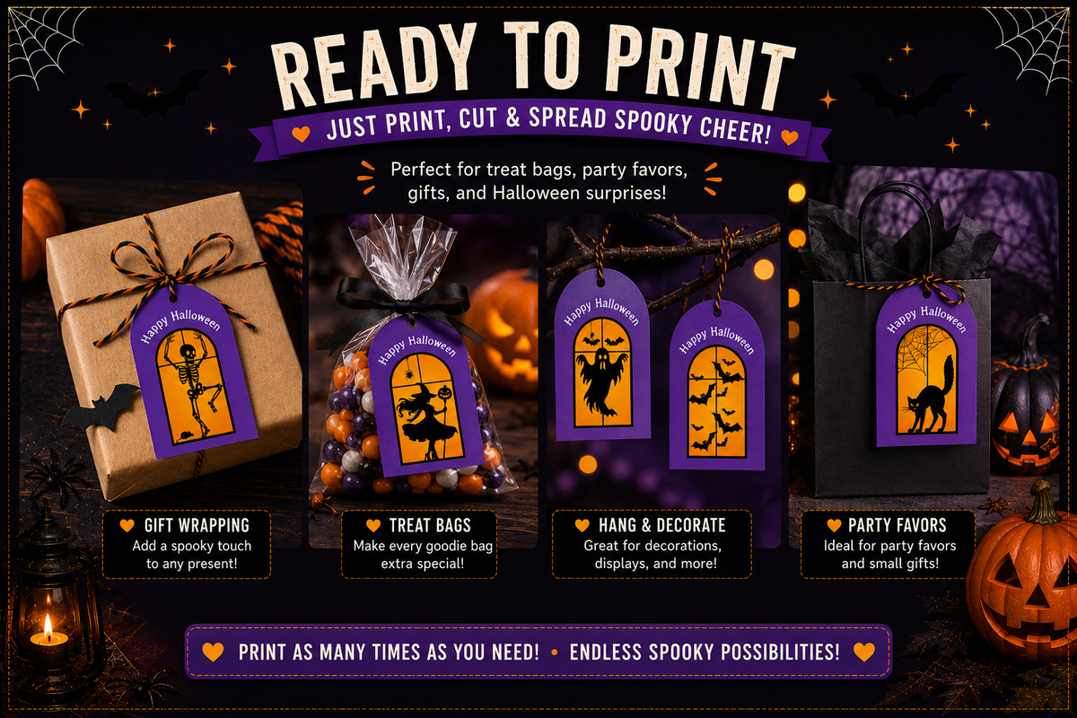 Spooky Halloween Silhouette Gift Tags – Printable & Editable