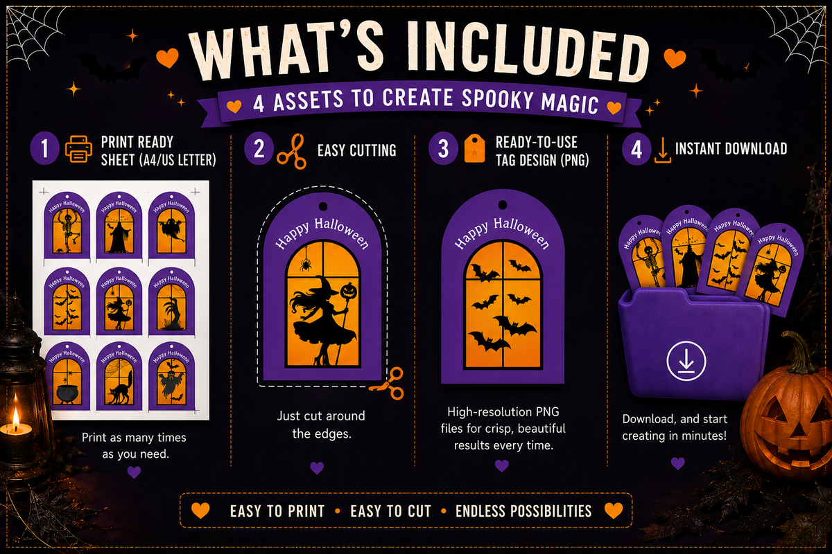 Spooky Halloween Silhouette Gift Tags – Printable & Editable