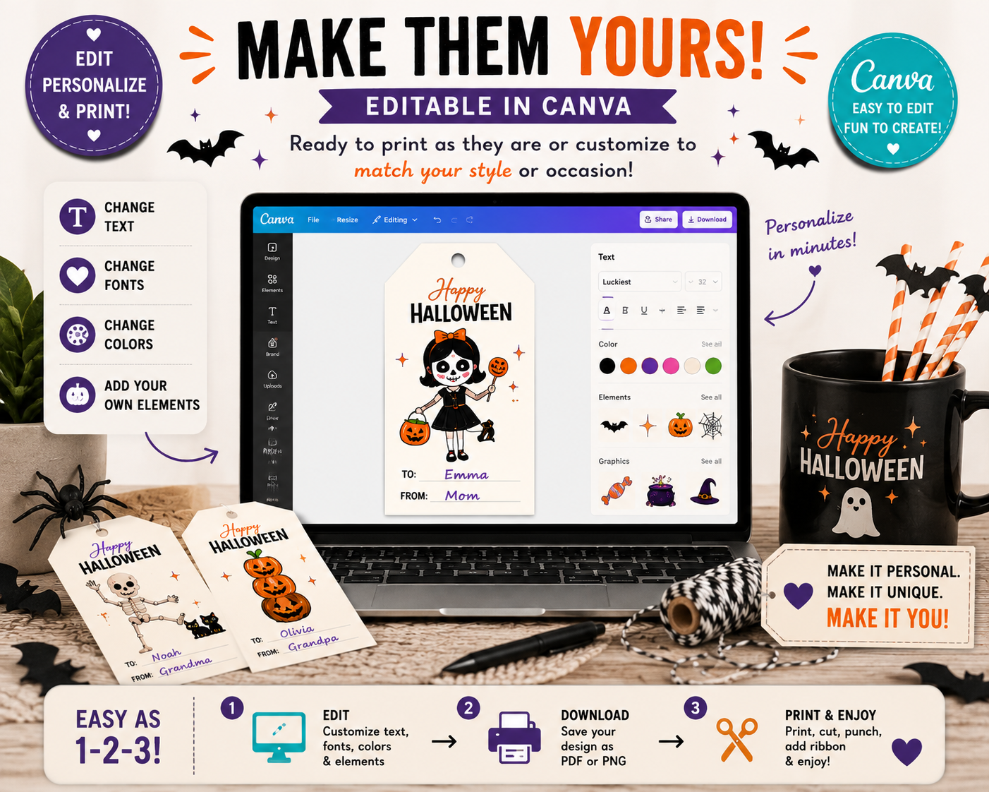 10 Cute Halloween Characters Gift Tags – Printable & Editable