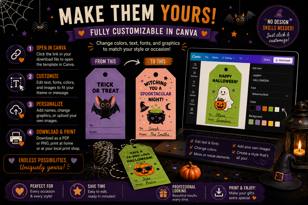Playful Halloween Gift Tags – Colorful Collection – Printable & Editable