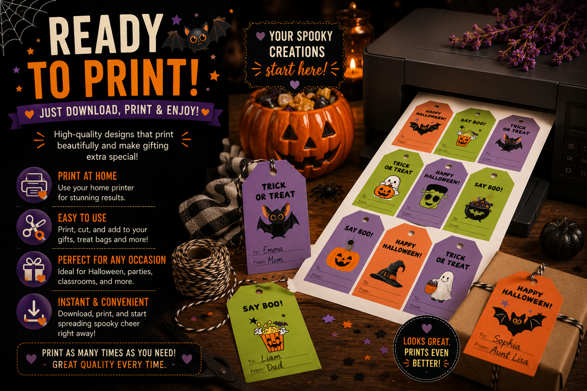 Playful Halloween Gift Tags – Colorful Collection – Printable & Editable