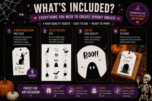 Black & White Halloween Gift Tags – Spooky Collection – Printable & Editable