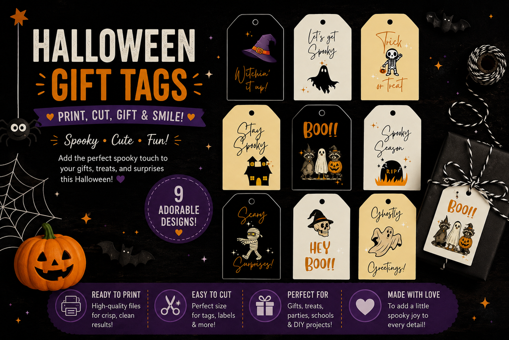 Spooky Black & Beige Halloween Gift Tags – Printable & Editable