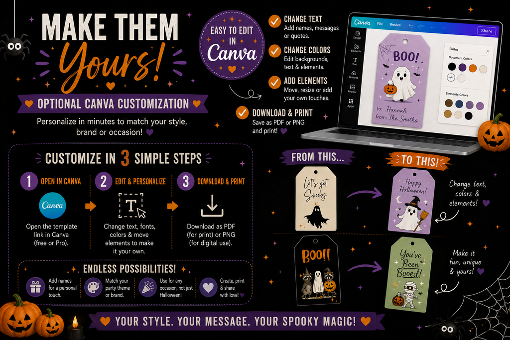 Spooky Black & Beige Halloween Gift Tags – Printable & Editable