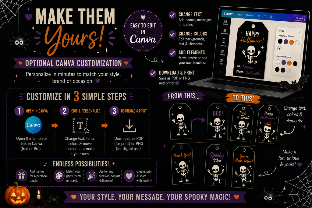 Skeleton Halloween Gift Tags – Spooky Collection – Printable & Editable