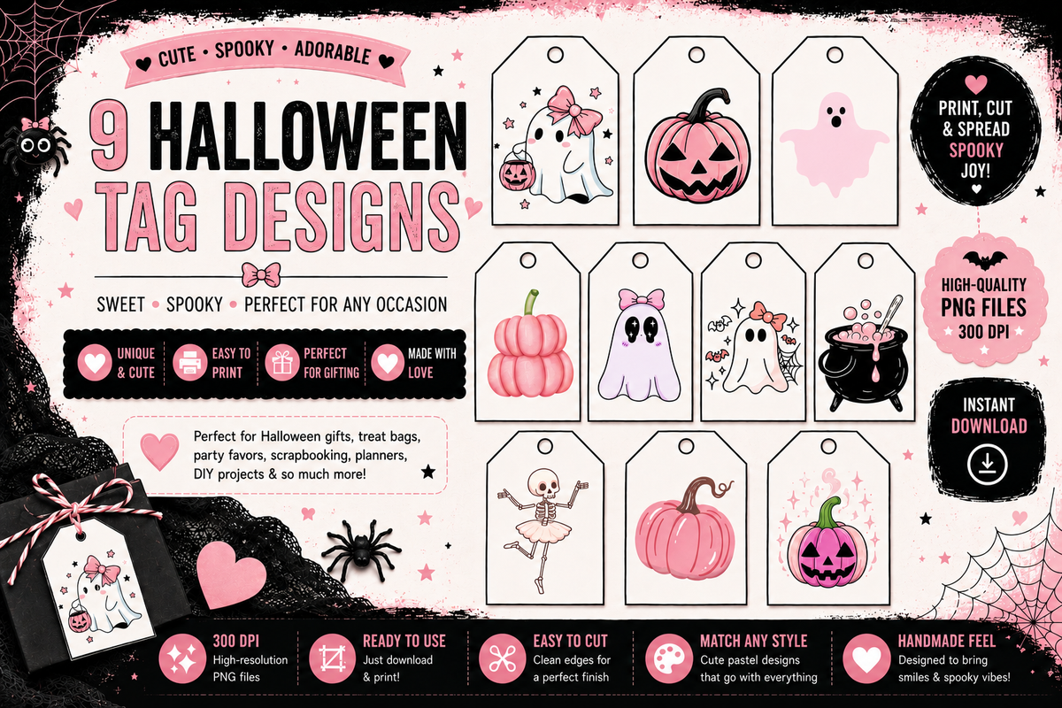 Pink Halloween Gift Tags – Cute & Spooky Collection – Printable & Editable