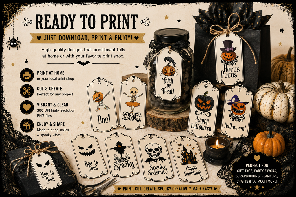 Vintage Halloween Gift Tags – Black & Orange Collection – Printable & Editable