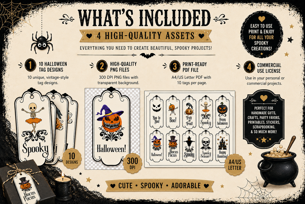 Vintage Halloween Gift Tags – Black & Orange Collection – Printable & Editable