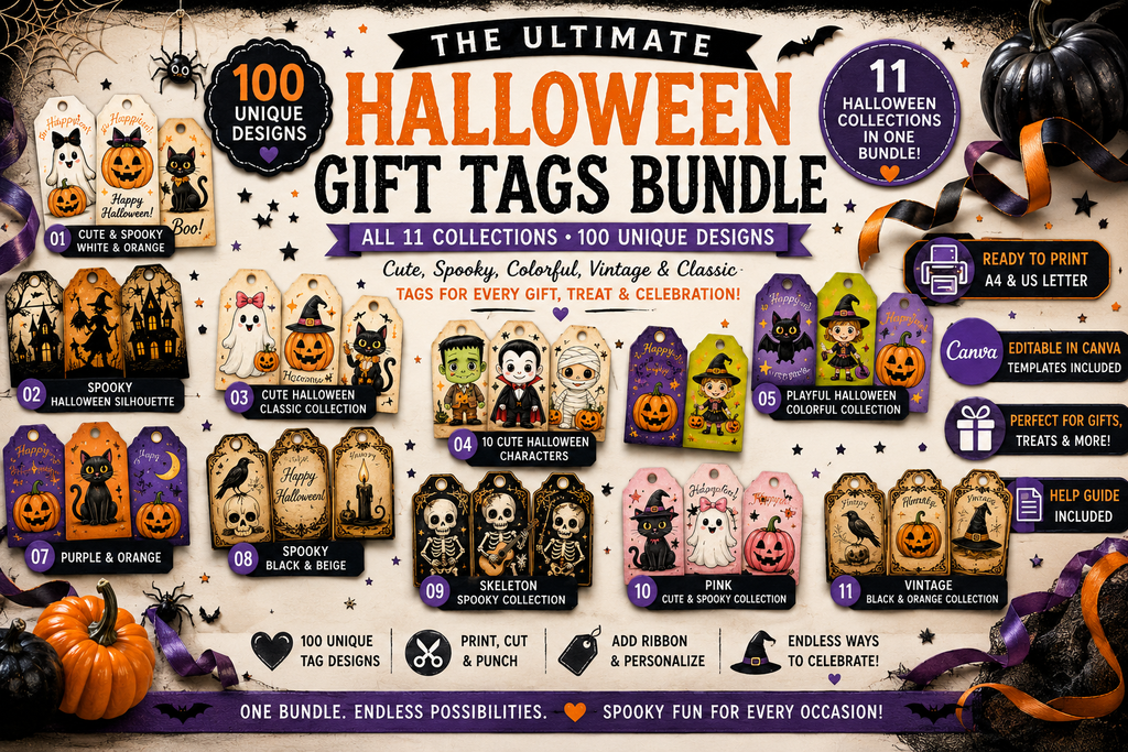 The Ultimate Halloween Gift Tags Bundle – 100 Printable & Editable Tags