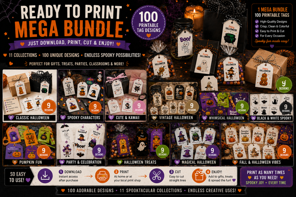The Ultimate Halloween Gift Tags Bundle – 100 Printable & Editable Tags