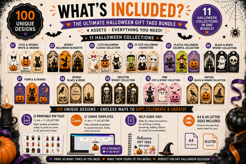 The Ultimate Halloween Gift Tags Bundle – 100 Printable & Editable Tags