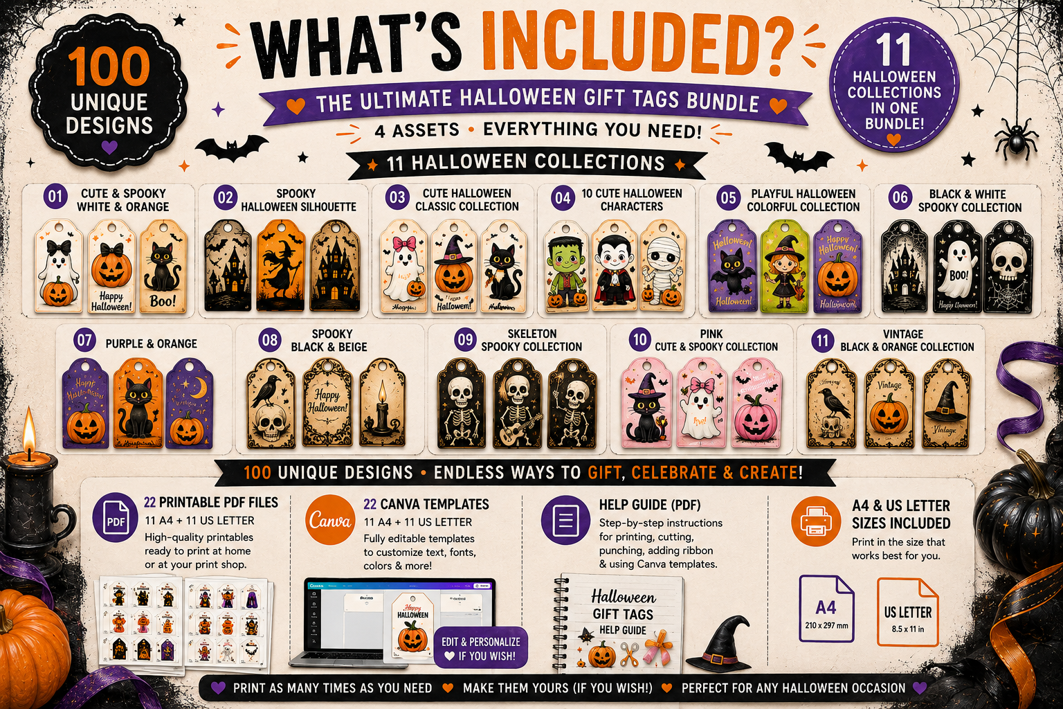 The Ultimate Halloween Gift Tags Bundle – 100 Printable & Editable Tags