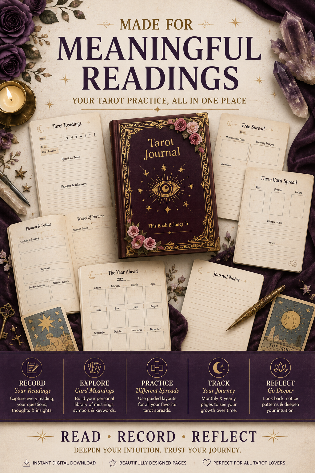 The Tarot Journal — Digital Reading Log with Card Meanings, Spreads & Yearly Tracker