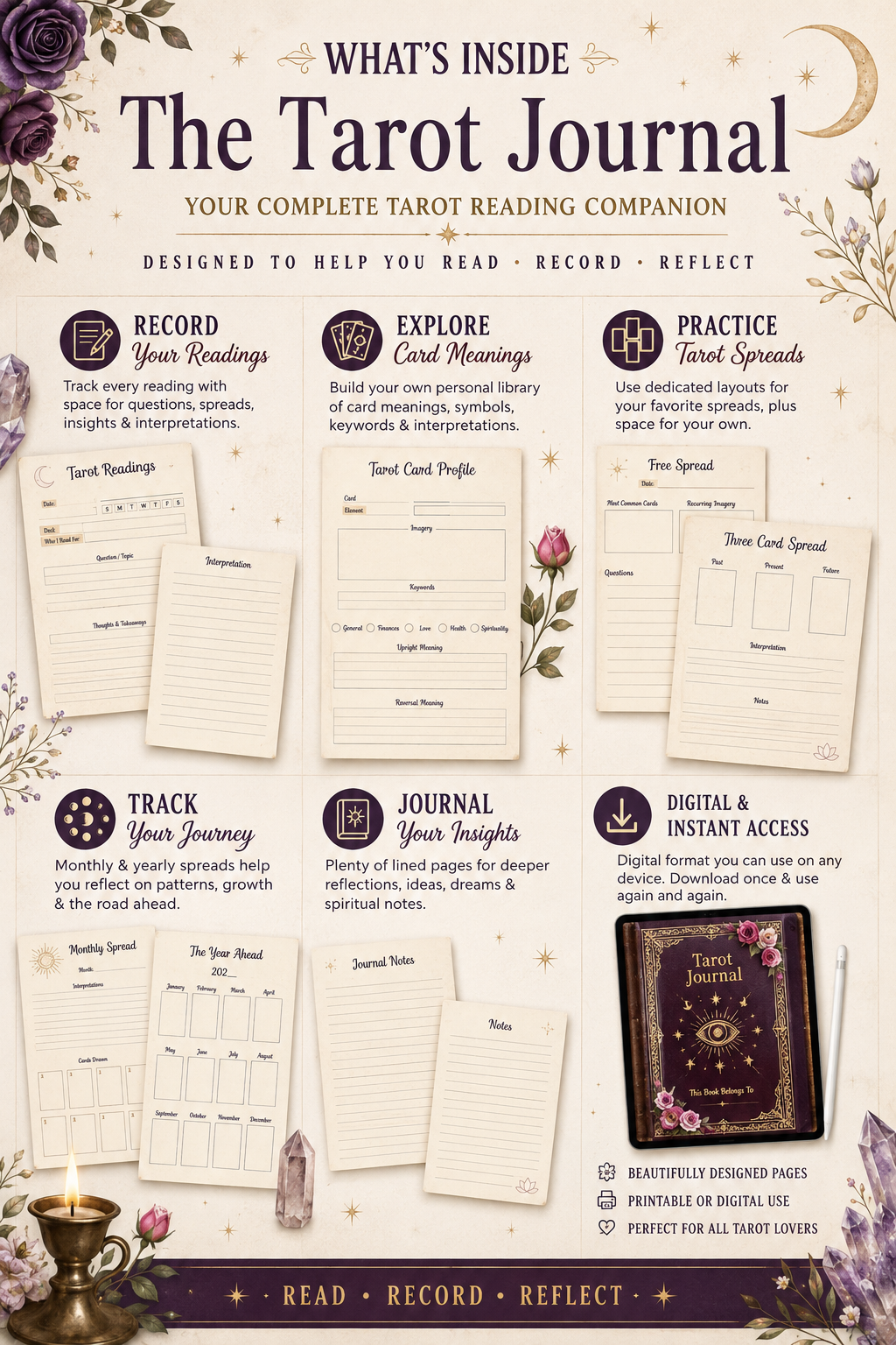 The Tarot Journal — Digital Reading Log with Card Meanings, Spreads & Yearly Tracker