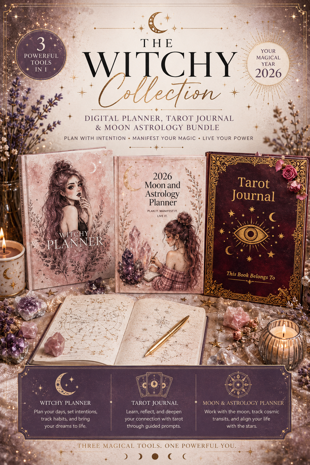 The Witchy Collection | Digital Planner, Tarot Journal & Moon Astrology Bundle