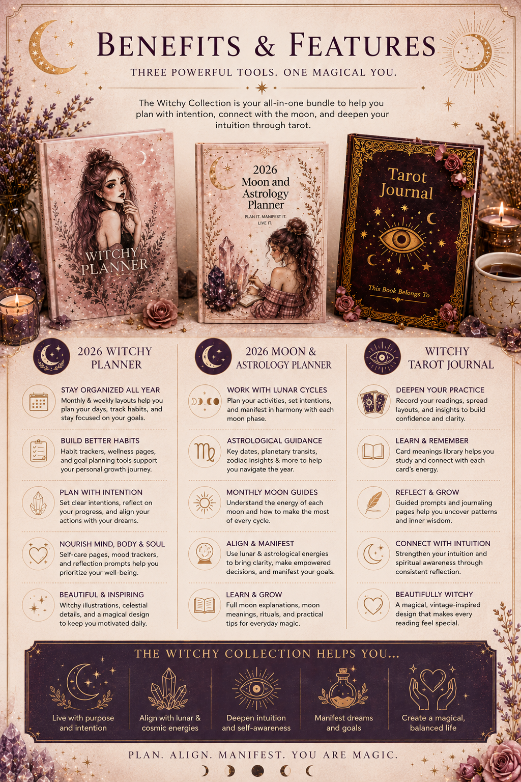 The Witchy Collection | Digital Planner, Tarot Journal & Moon Astrology Bundle